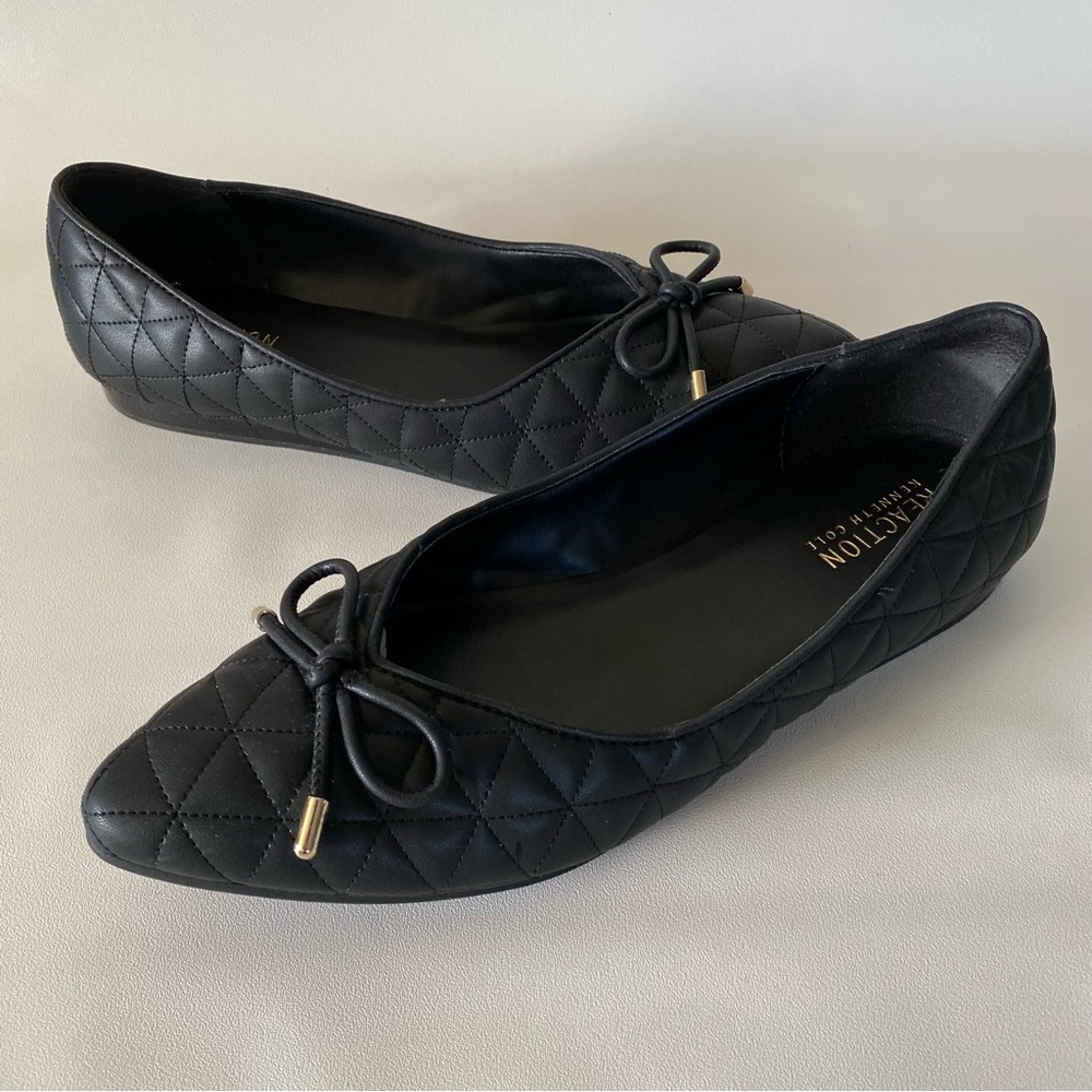 Kenneth Cole Reaction Quilted Black Ballet Flats 7.5 Pointed Toe Bow Women’s - Picture 8 of 12